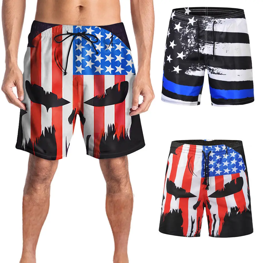 Летние пляжные шорты для мужчин с принтом американского флага одежда плаван...