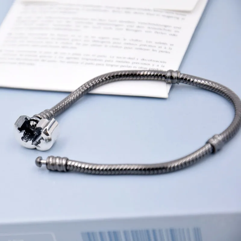 High quality Oxidized silver bracelets for women snake chain bangle fit bead charm 925 sterling jewelry DIY jewyuer YL002 | Украшения и