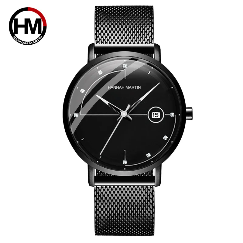 

Hannah Martin Ultra Thin Watch Men Luxury Brand Sport Men's Quartz Wristwatch Waterproof Steel Mesh Strap Calendar reloj hombre