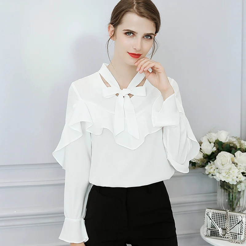 Sweet Blouse Women New Long Butterfly Sleeve Ruffles Shirts Fashion Leisure Shirt Bow Tie Office Ladies Solid Tops Spring Autumn
Sweet Blouse Women New Long Butterfly Sleeve Ruffles Shirts Fashion Leisure Shirt Bow Tie Office Ladies Solid Tops Spring Autumn