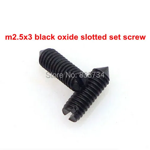 100pcs m2.5*3 4.8 grade steel with black oxide slotted grub screw with cone point
100pcs m2.5*3 4.8 grade steel with black oxide slotted grub screw with cone point