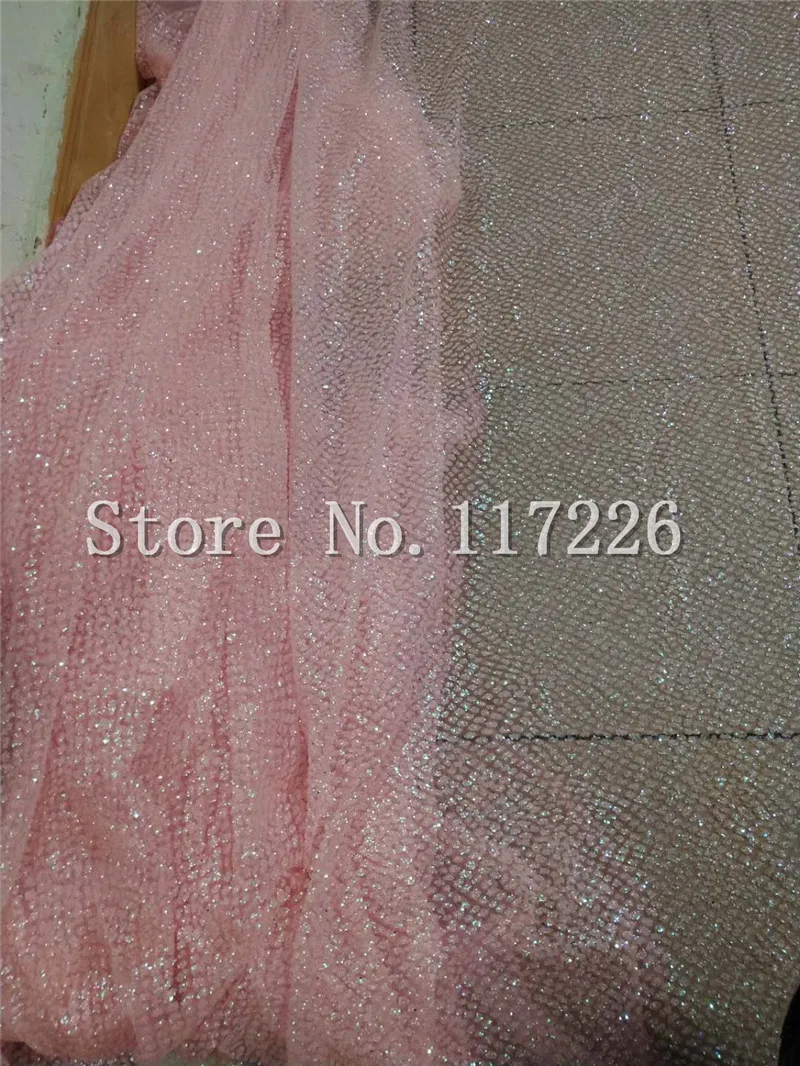 

Good looking pink color glitter french net lace fabric glued glitter african Tulle lace JRB-3271 for women party dress