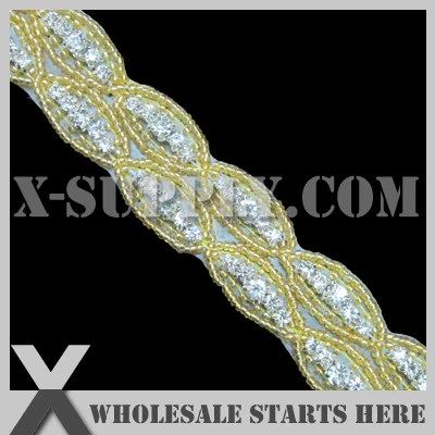 

(2.5cm Width) Paula Rhinestone Applique Beaded Trim for Wedding Bridal Sash,X1-RAT1217