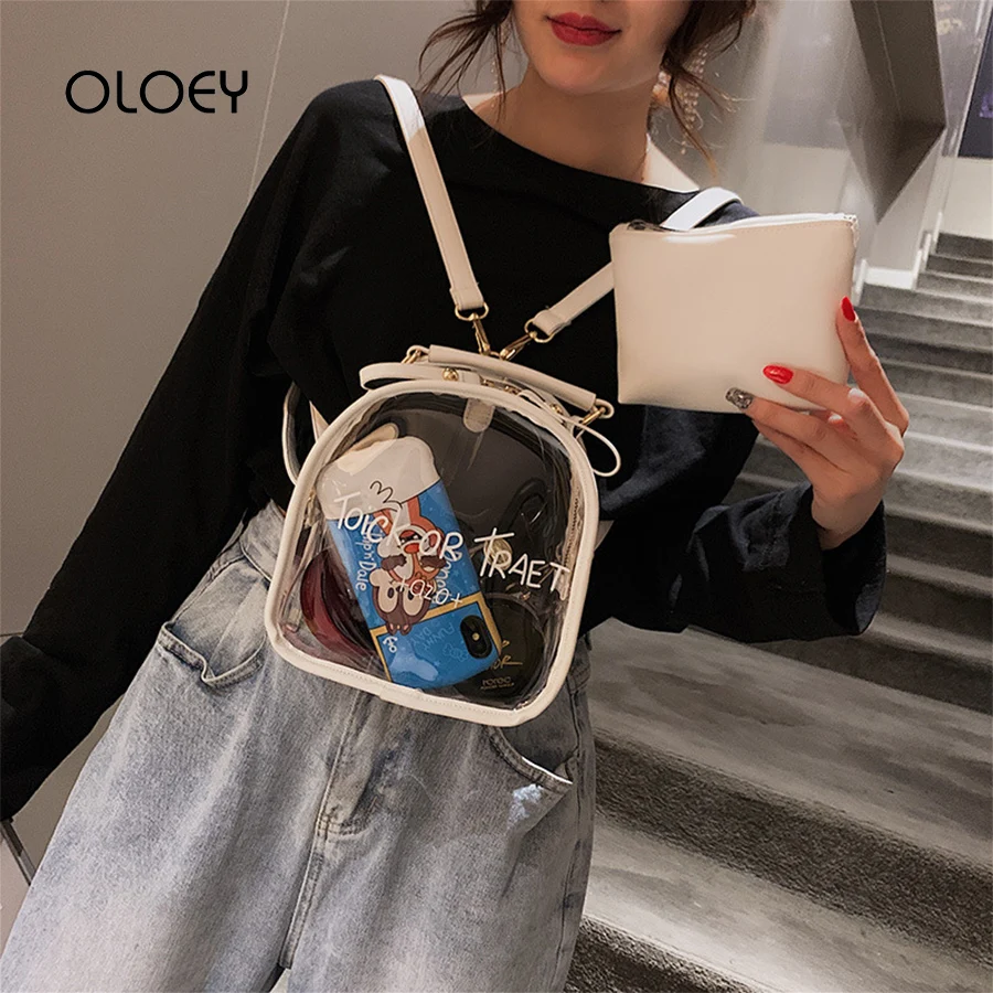 Cute Clear PVC Women Backpacks Letter Transparent Student Small Schoolbag Summer Lovely Harajuku Bagpack Teenage Girls Mochilas | Багаж и
