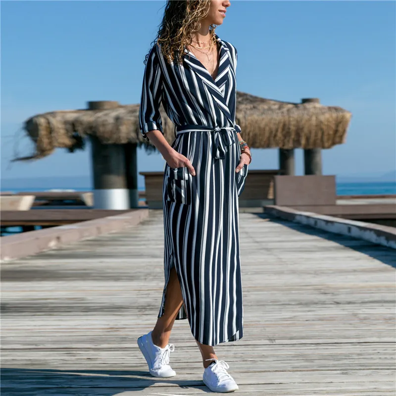 2019 Summer Women Striped Print Mid-Calf Dress Plus Size Bow Tie Sashes Long Sleeve Retro Ladies Casual Chic Dresses Vestidos
2019 Summer Women Striped Print Mid-Calf Dress Plus Size Bow Tie Sashes Long Sleeve Retro Ladies Casual Chic Dresses Vestidos