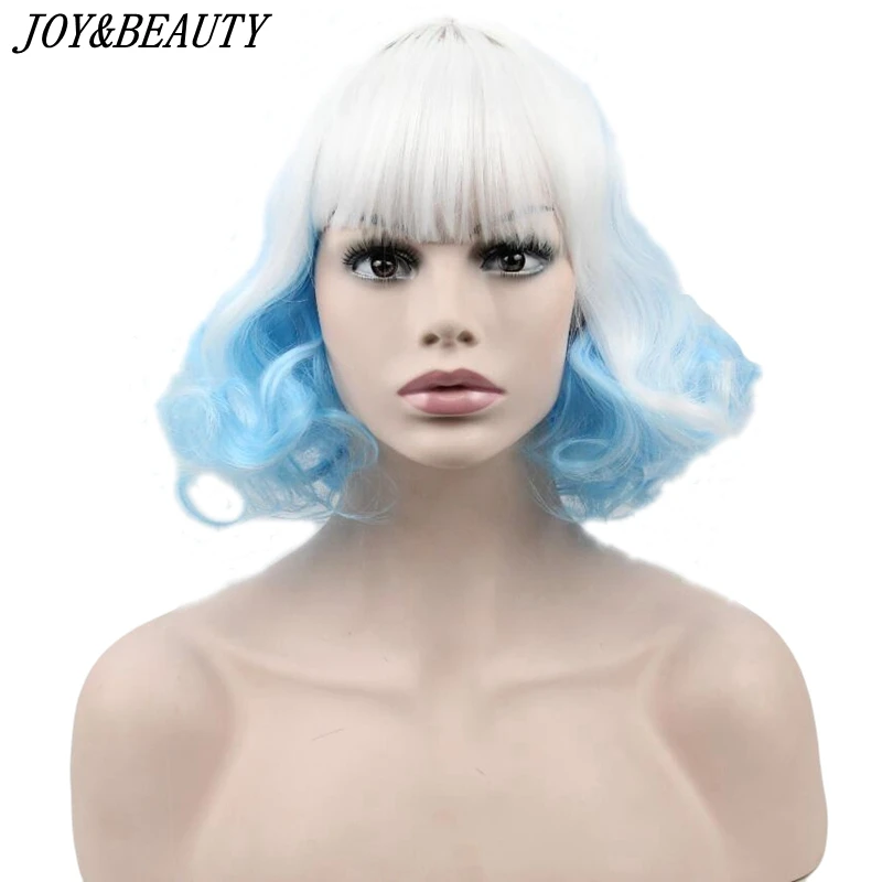 Парик для косплея JOY & BEAUTY 20 см термостойкие синтетические волосы белые синие