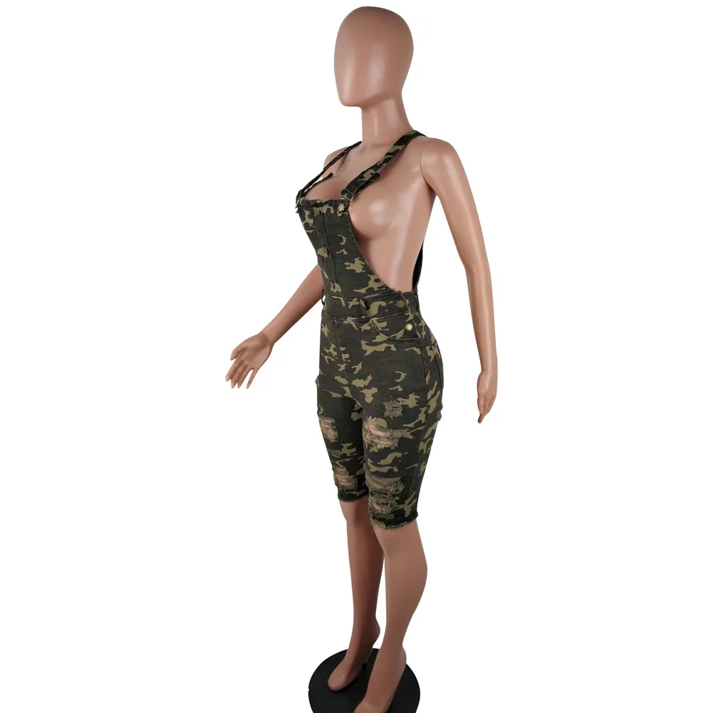 Camofage комбинезон 2019 Новый Женский Спагетти ремень миди с дырками вырезами