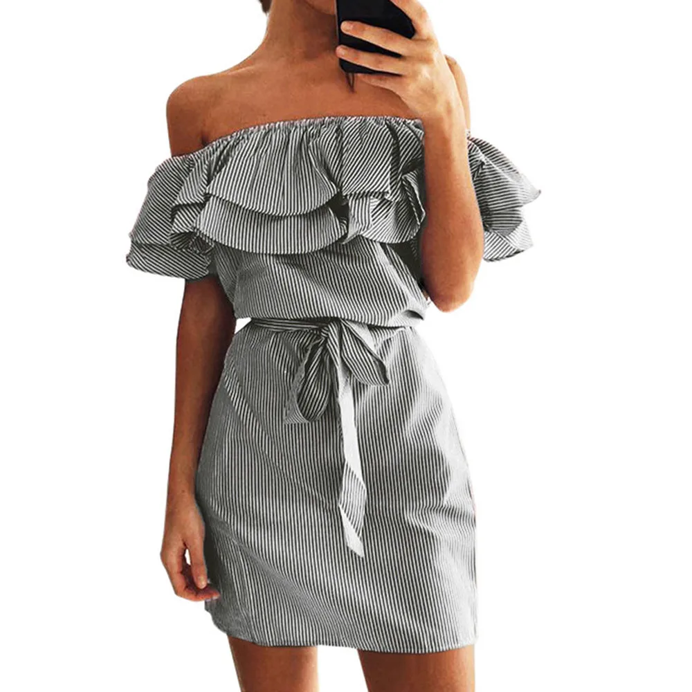 Women dress Summer Plus Size Womens Holiday Off Shoulder Bardot Mini Dress Ladies Dress With Belt Sundress 2019
Women dress Summer Plus Size Womens Holiday Off Shoulder Bardot Mini Dress Ladies Dress With Belt Sundress 2019