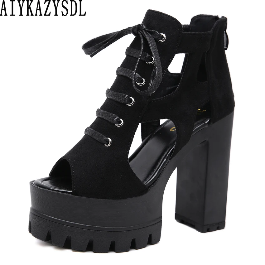 

AIYKAZYSDL Women Gladiator Rome Sandals Peep Toe Ankle Boots Summer Bootie Cut Out Cross Strap High Top Shoes Block Chunky Heels