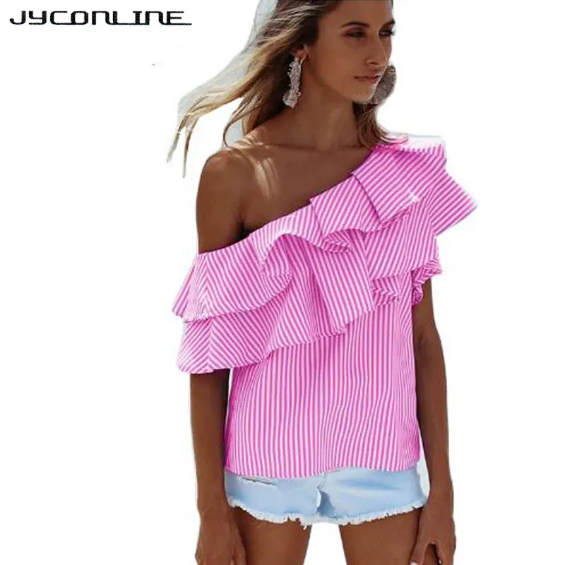 JYConline Casual Striped Blouse Ruffles Women Shirts Off Shoulder Shirts Elegant Tops Short Sleeve Shirts Women Summer Tops Pink
JYConline Casual Striped Blouse Ruffles Women Shirts Off Shoulder Shirts Elegant Tops Short Sleeve Shirts Women Summer Tops Pink