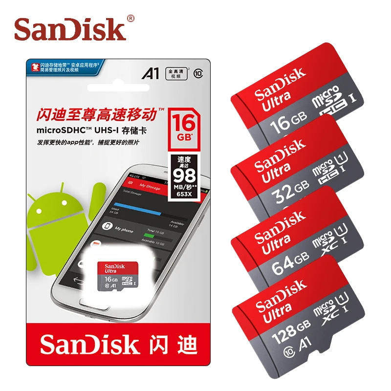 

Sandisk Class10 Micro SD card 64gb 128gb TF card 16gb 32gb SDHC SDXC Up to 100Mb/s memory card original flash card Microsd