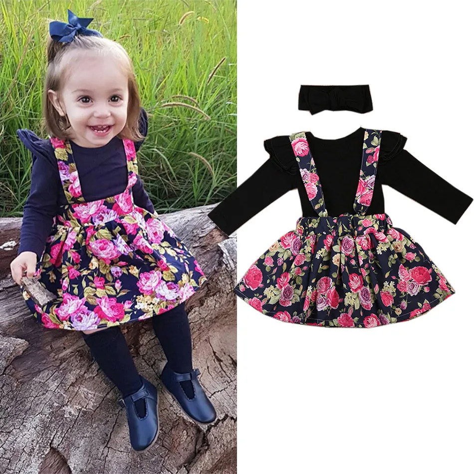 For 0-24 Months Baby Clothing Set Full Sleeve Tee Top Floral Overall Skirt Headpiece Casual Black Romper Infant Fashion Dresses
For 0-24 Months Baby Clothing Set Full Sleeve Tee Top Floral Overall Skirt Headpiece Casual Black Romper Infant Fashion Dresses