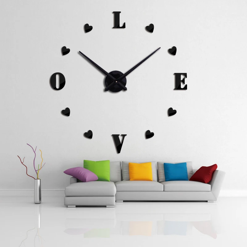 Новые настенные часы акриловые зеркальные европейские домашние 3d love для