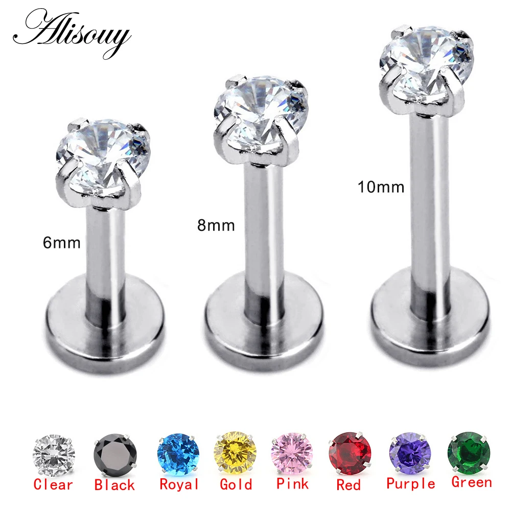 

Alisouy 1pc Surgical Steel Ear Cartilage Tragus Helix Piercing Labret Lip Studs Ring Internally Thread 16g 6/8/10mm Body Jewelry