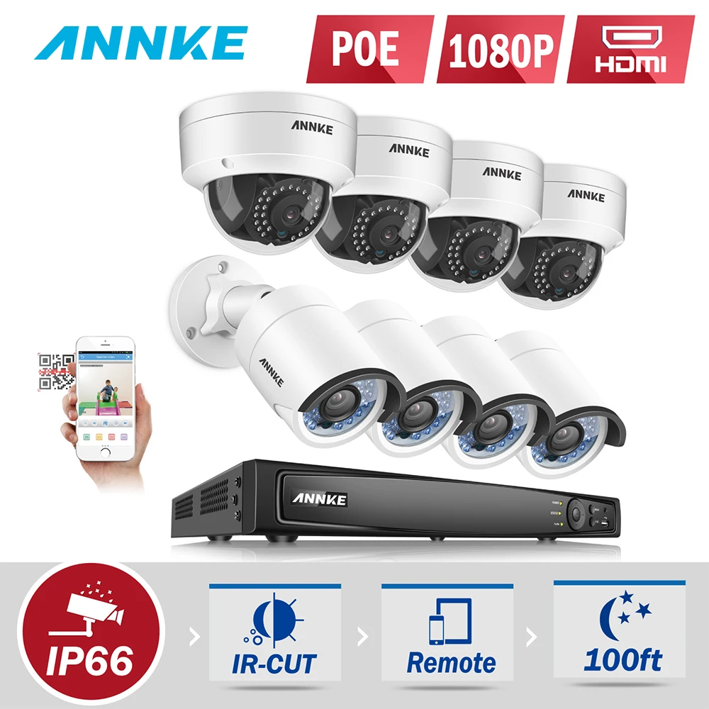 ANNKE специализированный 1080P POE безопасности камеры системы 8 каналы NVR с 4x 2MP