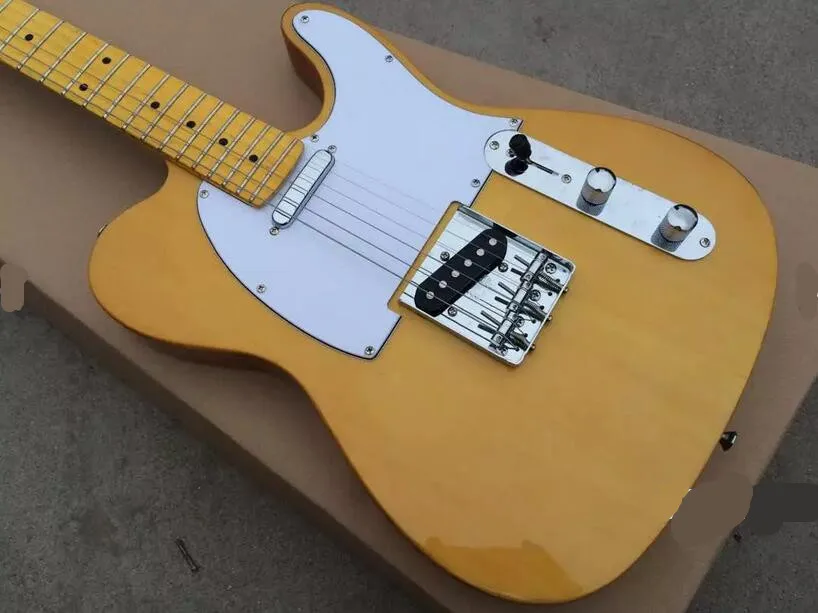 Factory wholesale yellow body electric guitar and neck white Pickguard custom made | Guitar