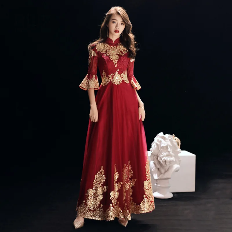 Dark Red Bride Wedding Party Dress Women's Cheongsam Chinese Style Elegant Long Qipao Sexy Lace Slim Gowns Vestidos XS-XXXL
Dark Red Bride Wedding Party Dress Women's Cheongsam Chinese Style Elegant Long Qipao Sexy Lace Slim Gowns Vestidos XS-XXXL
