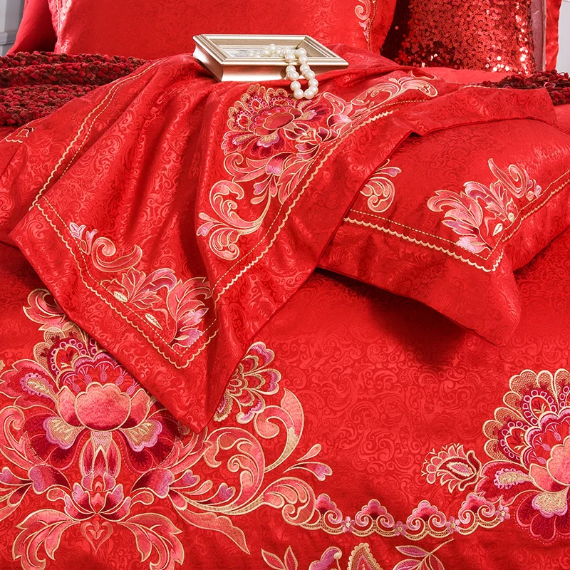 Luxury oriental wedding Bedding set king queen size red color stain jacquard embroidery bed set duvet cover bed/flat sheet set
Luxury oriental wedding Bedding set king queen size red color stain jacquard embroidery bed set duvet cover bed/flat sheet set