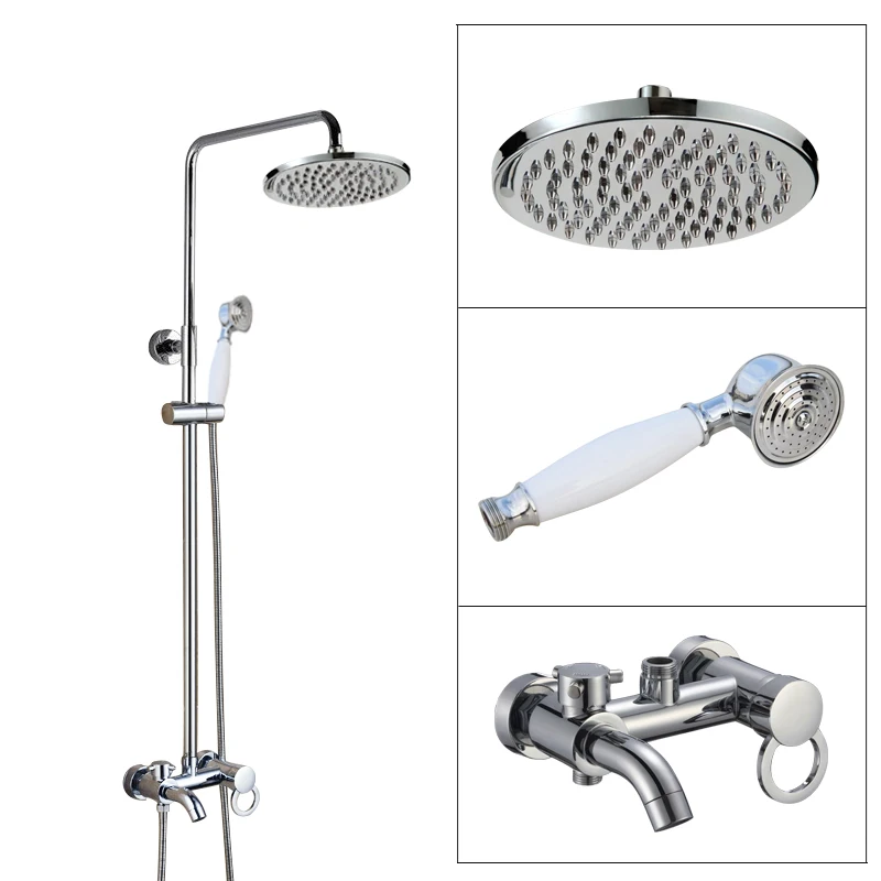 

Polished Chrome Brass Wall Mounted Bathroom Rain Shower Faucet Set Handheld Shower Head Single Lever Tub Mixer Tap acy331
