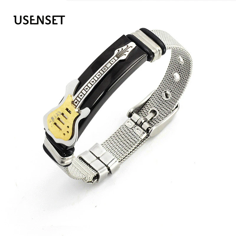 USENSET Guitar Mesh Bracelet Strap High Quality Stainless Steel Bangle Punk Jewelry for Men Goldcolor Bangle
USENSET Guitar Mesh Bracelet Strap High Quality Stainless Steel Bangle Punk Jewelry for Men Goldcolor Bangle