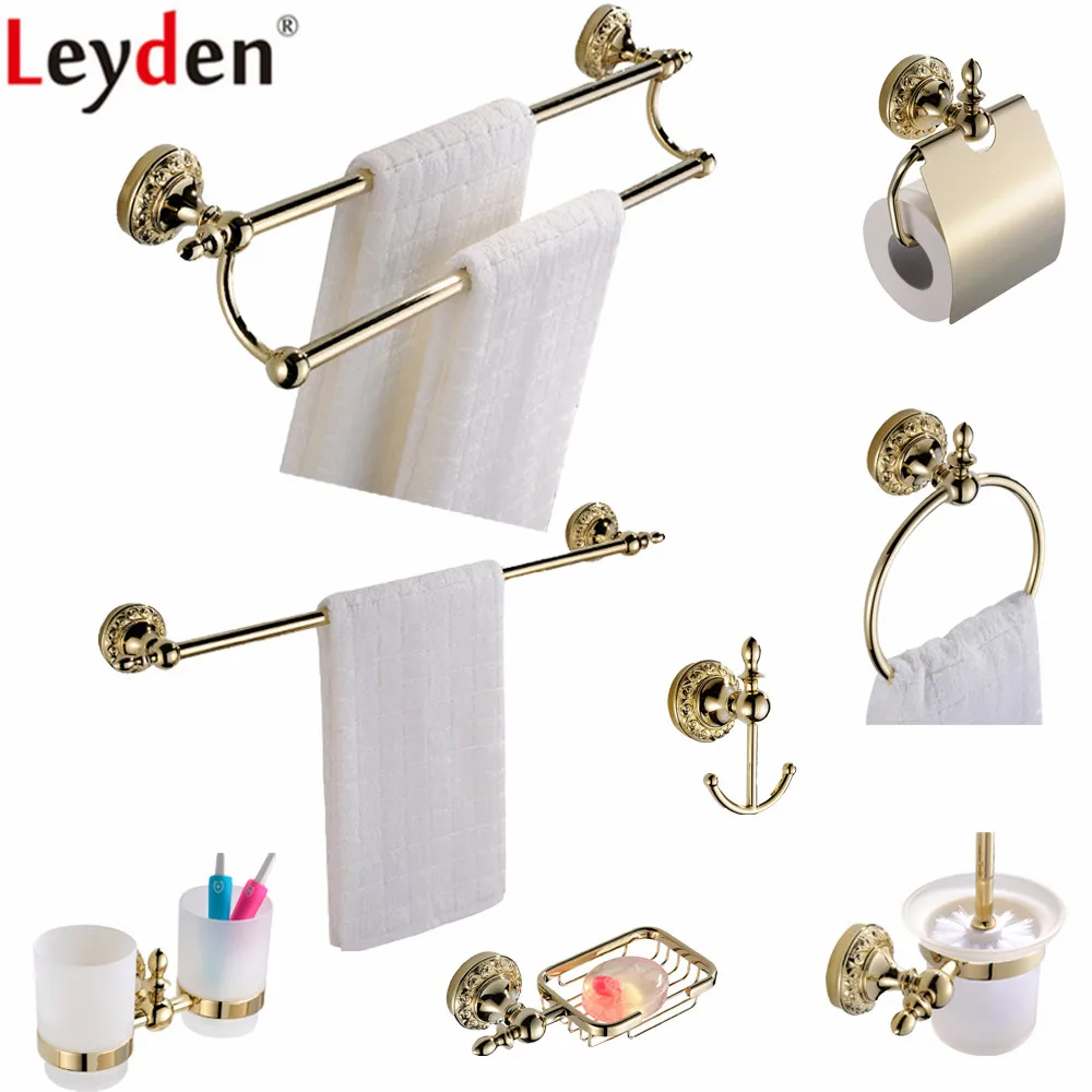 Leyden Luxury Solid Brass Towel Bar Toilet Paper Holder Towel Ring Holder Robe Hook Wall Mounted Golden Bathroom Accessories Set
Leyden Luxury Solid Brass Towel Bar Toilet Paper Holder Towel Ring Holder Robe Hook Wall Mounted Golden Bathroom Accessories Set