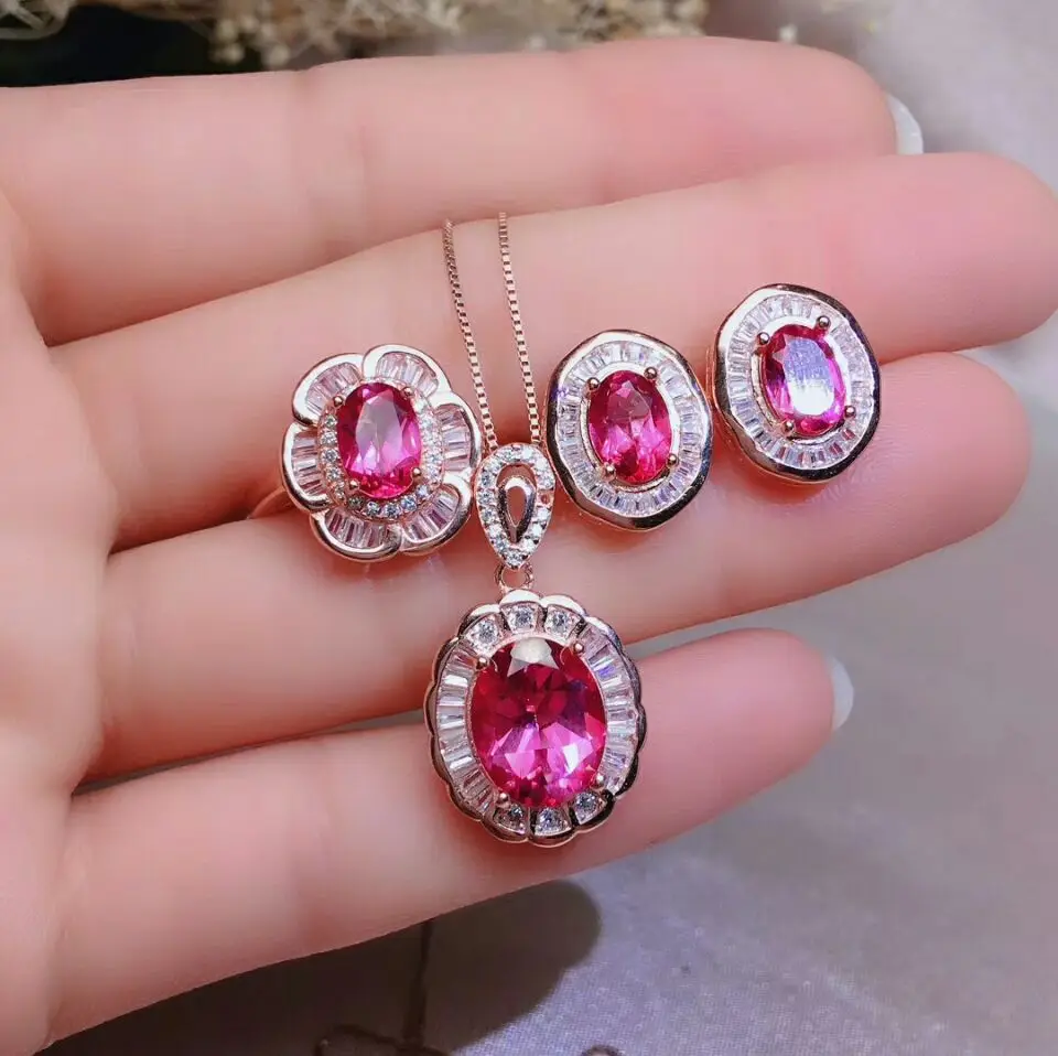 MeiBaPJ Natural Deep Pink Topaz Gemstone Flower Jewelry Set 925 Pure Silver 3 Pieces Suit Wedding Jewelry for Women
MeiBaPJ Natural Deep Pink Topaz Gemstone Flower Jewelry Set 925 Pure Silver 3 Pieces Suit Wedding Jewelry for Women