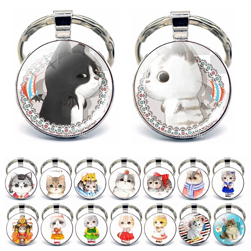 Cute White Cat Keychain Glass Dome Cabochon Fortune Cat Jewelry Women Car Key Chains Black Cat Pendant Girl Lover Birthday Gifts
Cute White Cat Keychain Glass Dome Cabochon Fortune Cat Jewelry Women Car Key Chains Black Cat Pendant Girl Lover Birthday Gifts