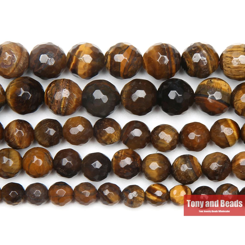 

Natural Stone Faceted Brown Gold Color Tiger Eye Agate Round Beads 15" Strand 4 6 8 10 12 14MM Pick Size SAB15