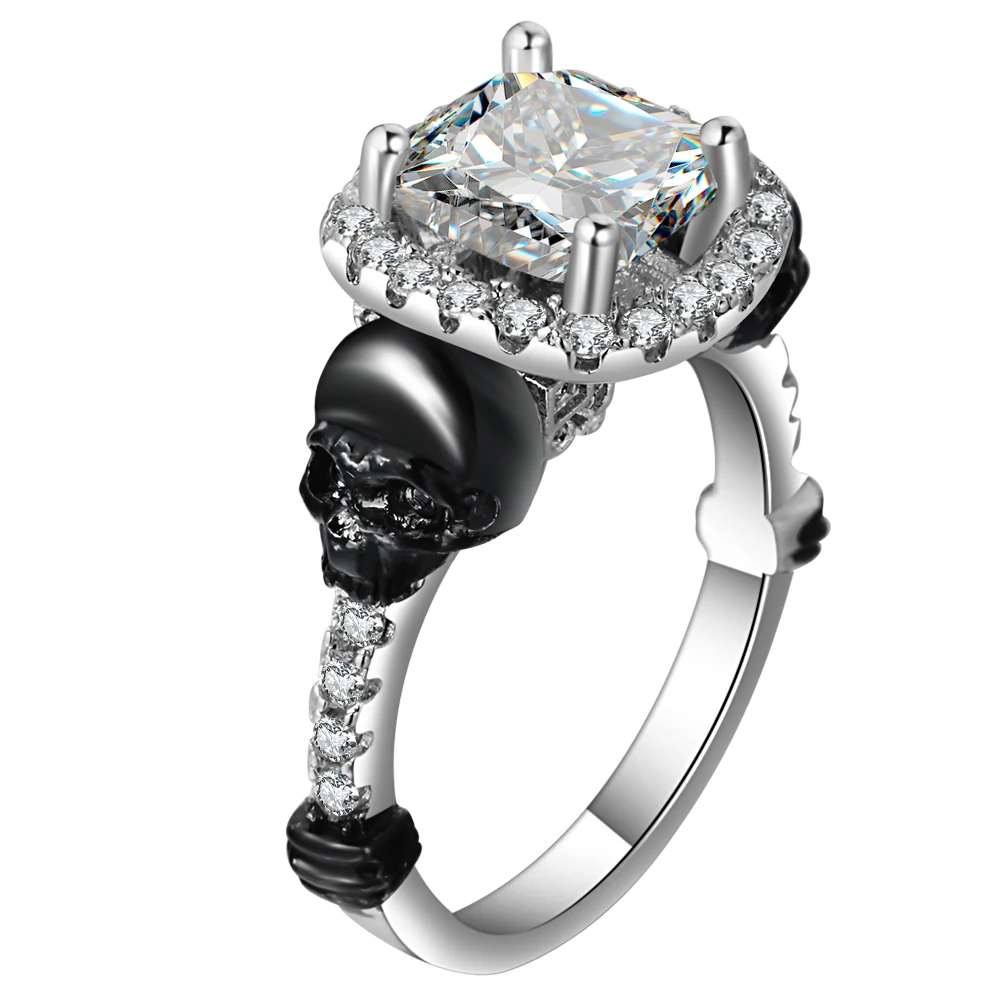 Distinctive Original Punk Jewelry Skull Rings Clear Square Cz Zirconia Black Skeleton Rings Party Wedding For Women Finger Rings
Distinctive Original Punk Jewelry Skull Rings Clear Square Cz Zirconia Black Skeleton Rings Party Wedding For Women Finger Rings