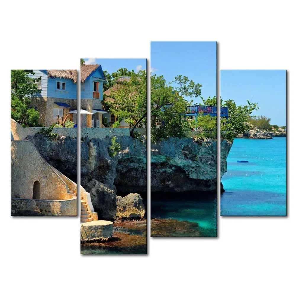 BANMU Wall Art Paintings 4 Panel Coastal House In Negril Jamaica Cliffs Prints On Canvas Seascape Print Decor For home no frame
BANMU Wall Art Paintings 4 Panel Coastal House In Negril Jamaica Cliffs Prints On Canvas Seascape Print Decor For home no frame