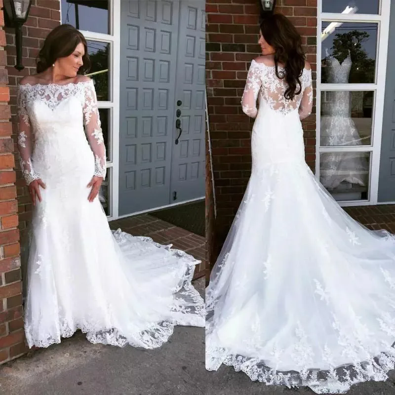 Modest Off Shoulder boat neck Mermiad Lace Wedding dresses Long Sleeves Appliqued Floor Length bridal Gown vestido de noiva
Modest Off Shoulder boat neck Mermiad Lace Wedding dresses Long Sleeves Appliqued Floor Length bridal Gown vestido de noiva