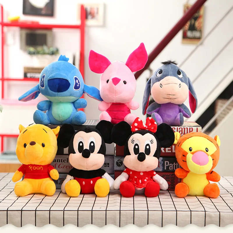 

Cartoon Disney Stuffed Animals Plush Mickey Mouse Minnie Winnie the Pooh Doll Lilo and Stitch Piglet Keychain Birthday Gift