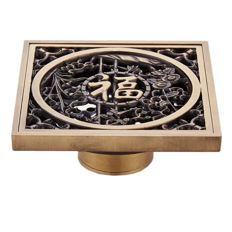 Square Shower Floor Drain with Tile Insert Grate Invisible Cover European Antique Pattern Carving Multi-color Can Choose | Обустройство