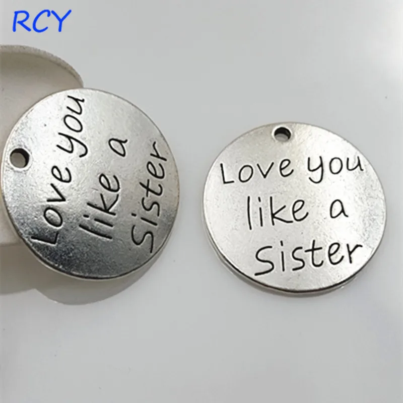 Top Quality 20 Pieces/lot 23mm Antique Silver Plated Letter Love you like a sister Words Round Disc Sister Charms
Top Quality 20 Pieces/lot 23mm Antique Silver Plated Letter Love you like a sister Words Round Disc Sister Charms