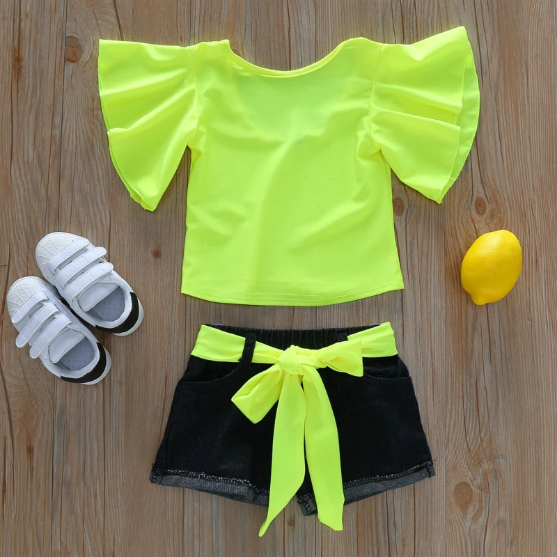 2019 Summer Girls Clothing Sets Fluorescent Color Short Sleeve Tops+Denim shorts Baby Girl Clothes
2019 Summer Girls Clothing Sets Fluorescent Color Short Sleeve Tops+Denim shorts Baby Girl Clothes