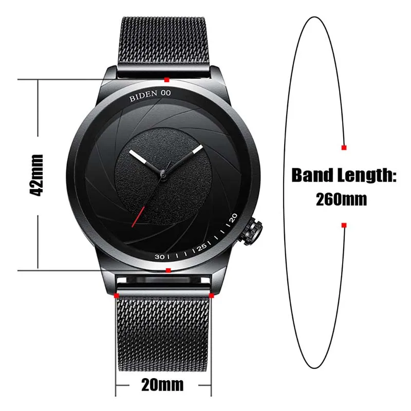 Unique Camera Style stainless Strap Men watches waterproof luminous Mesh belt BIDEN brand black male clocks stainless steel
Unique Camera Style stainless Strap Men watches waterproof luminous Mesh belt BIDEN brand black male clocks stainless steel