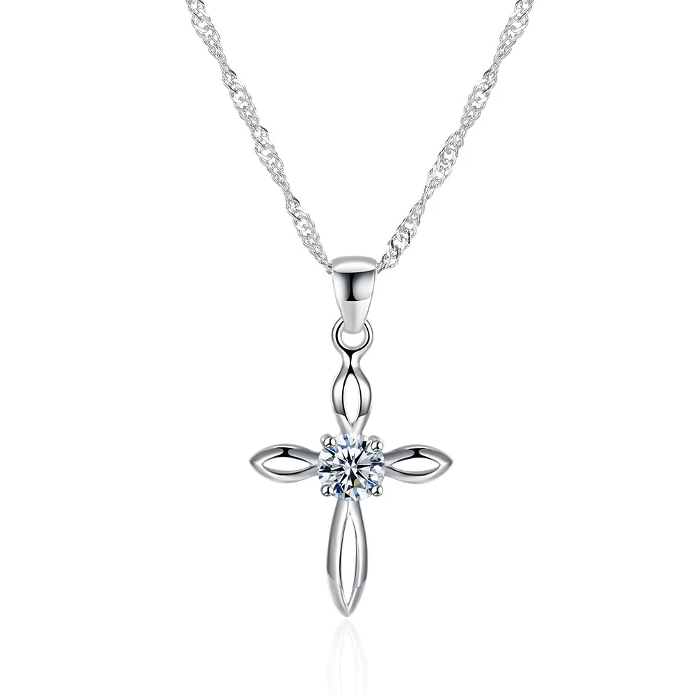 Classic Women Cross Necklace 925 Sterling Silver Cubic Zircon Pendant Necklace for Lady Festival Love Girl Gift Casual Jewelry
Classic Women Cross Necklace 925 Sterling Silver Cubic Zircon Pendant Necklace for Lady Festival Love Girl Gift Casual Jewelry