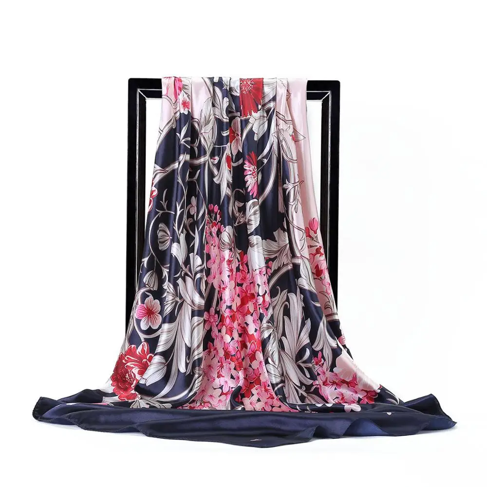 Fashion Silk Scarf Women Black Floral Print Square Shawl Foulard 90x90cm Female Bandana for Head Large Hijab Satin Scarfs
Fashion Silk Scarf Women Black Floral Print Square Shawl Foulard 90x90cm Female Bandana for Head Large Hijab Satin Scarfs