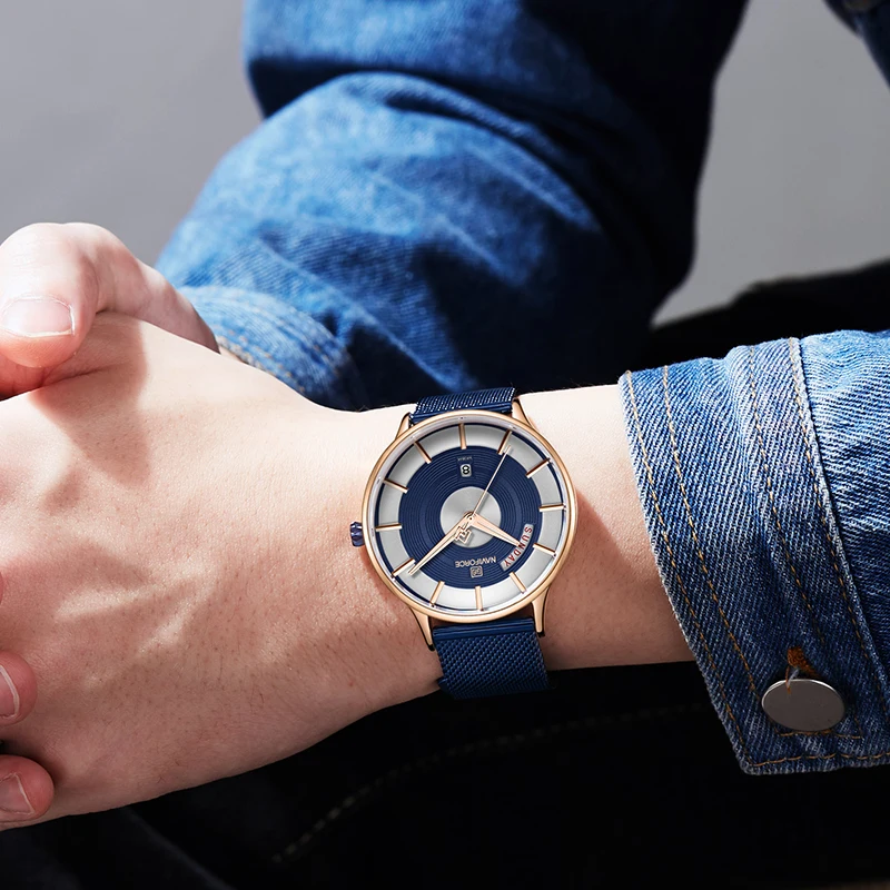 Часы NAVIFORCE мужские кварцевые стальные синие | Наручные часы