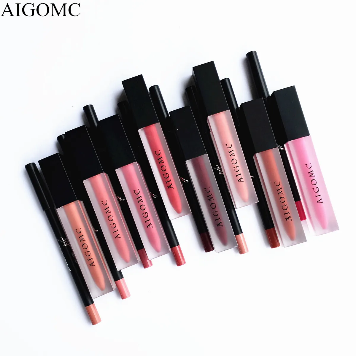 16 шт. = 8 комплектов Матовая жидкая помада AIGOMC + карандаш для губ набор макияжа