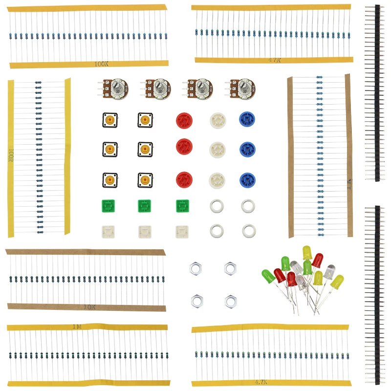 1 Set Portable DIY For Arduino Starter Kit UNO R3 LED Potentiometer Tact Switch Pin Header Resistor Kit Compatile with UNO R3
1 Set Portable DIY For Arduino Starter Kit UNO R3 LED Potentiometer Tact Switch Pin Header Resistor Kit Compatile with UNO R3