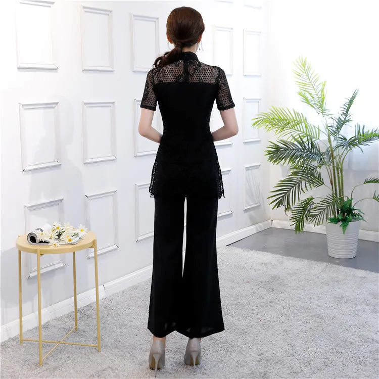 Black Womens Lace Blouse Pants 2pc Sets Vintage Chinese Short Sleeve Shirt Mandarin Collar Clothing New Arrival Plus Size S-4XL
Black Womens Lace Blouse Pants 2pc Sets Vintage Chinese Short Sleeve Shirt Mandarin Collar Clothing New Arrival Plus Size S-4XL