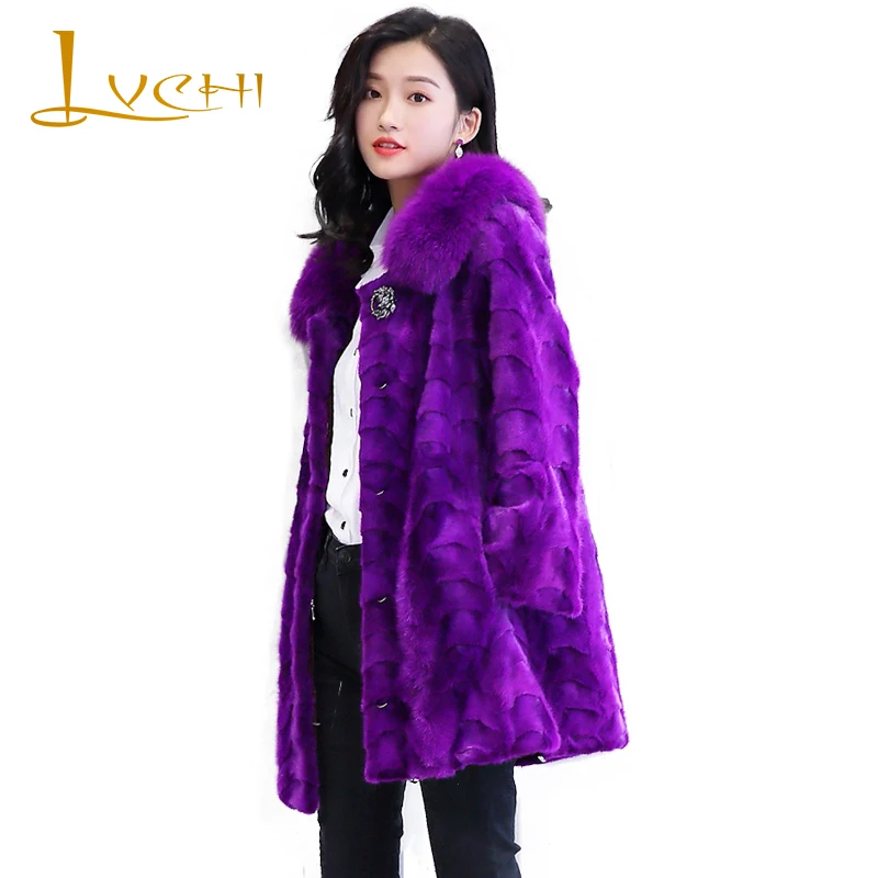 LVCHI Winter 2019 Draped Real Fur Mink Fur Coat Natural Fur Purple Coat Women's With Fox Fur Collar Long Sleeve Long Mink Coats
LVCHI Winter 2019 Draped Real Fur Mink Fur Coat Natural Fur Purple Coat Women's With Fox Fur Collar Long Sleeve Long Mink Coats