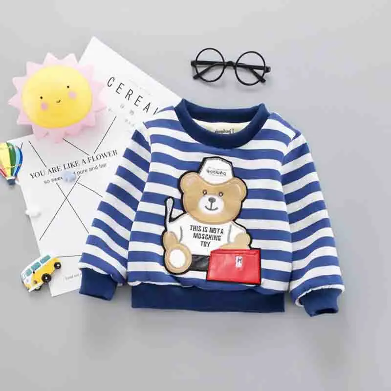 BibiCola Winter Newborn Sweatshirts Autumn Fashion Cartoon Knit Pullovers Infant Boys Warm Thickening Stripe Top | Детская одежда и