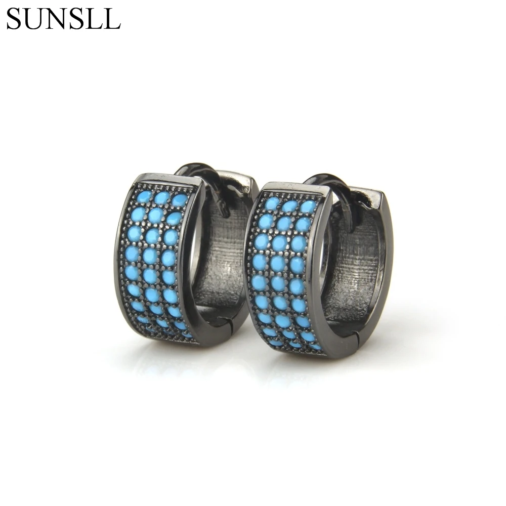 SUNSLL Black Copper Pins Blue Stone Hoop Earrings Women's Fashion Party Jewelry Cobre Nano Brincos | Украшения и аксессуары