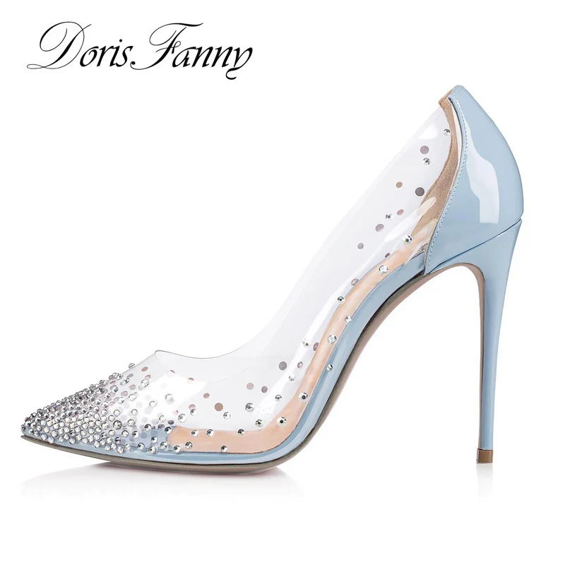 

DorisFanny crystals PVC sexy high heels nightclub large size White Gold silver wedding shoes stiletto high heels pumps 12cm
