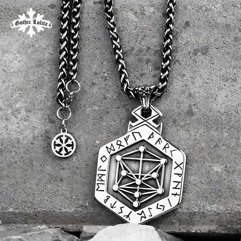 Nordic mythology Viking rune stainless steel necklace the sided pendant Kabala totem for Men hippop street culture mygrillz 
Nordic mythology Viking rune stainless steel necklace the sided pendant Kabala totem for Men hippop street culture mygrillz