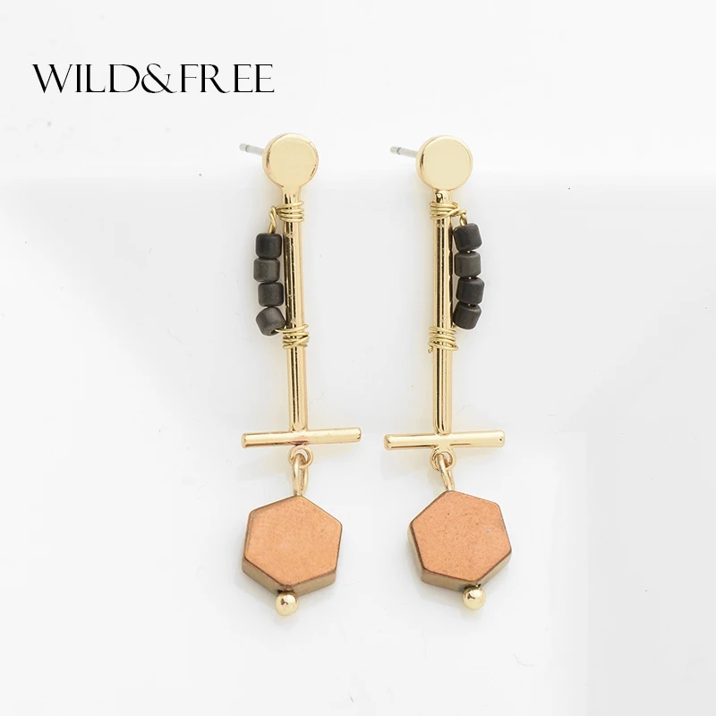New Arrival Handmade Bar Earrings With Natural Stone Gold Color Metal Cross Dangle Earrings Fashion Jewelry For Women Gifts
New Arrival Handmade Bar Earrings With Natural Stone Gold Color Metal Cross Dangle Earrings Fashion Jewelry For Women Gifts