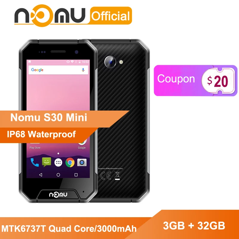 NOMU S30 мини IP68 водонепроницаемый прочный мобильный телефон MTK6737T четырехъядерный