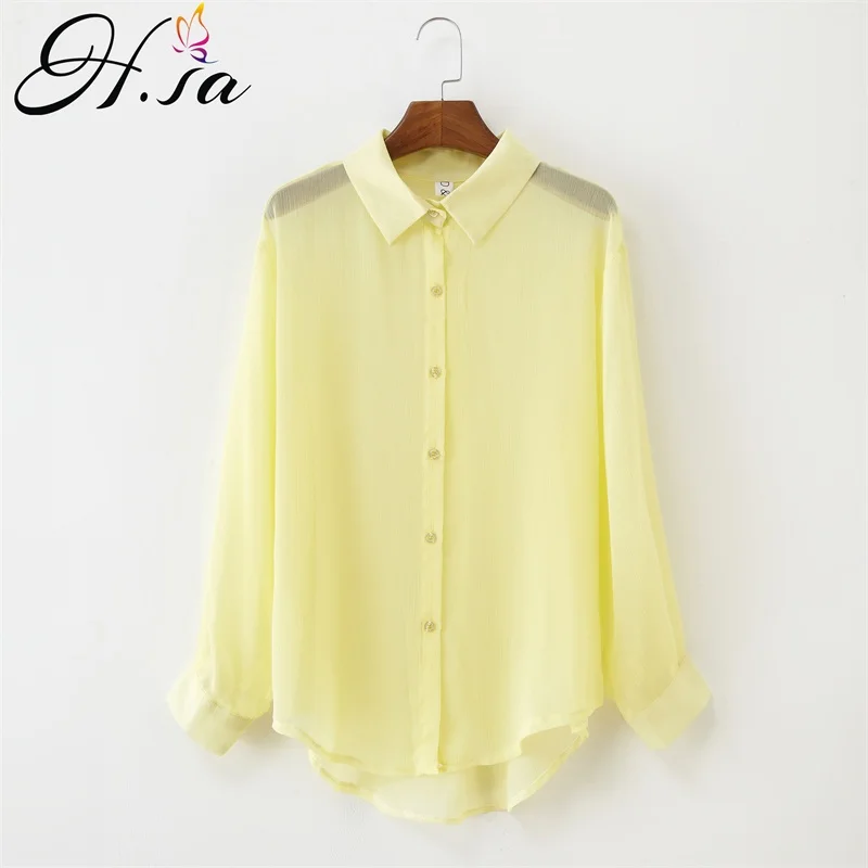 H.SA 2019 Women Summer Blouses Long Sleeve Turn Down Collar Irregular Blusa and Tops See Through Chiffon Shirts Yellow White Top
H.SA 2019 Women Summer Blouses Long Sleeve Turn Down Collar Irregular Blusa and Tops See Through Chiffon Shirts Yellow White Top